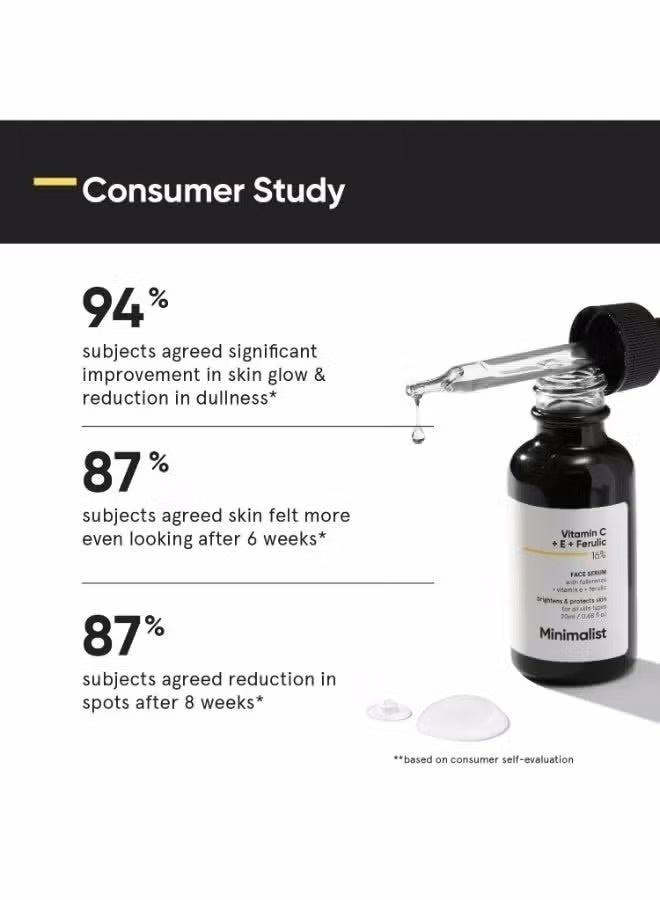 منيماليست سيروم وجه بفيتامين C 16% – عناية مينيماليست مع فيتامين E وحمض الفيروليك، لتوحيد اللون ومكافحة الأكسدة - Image 3