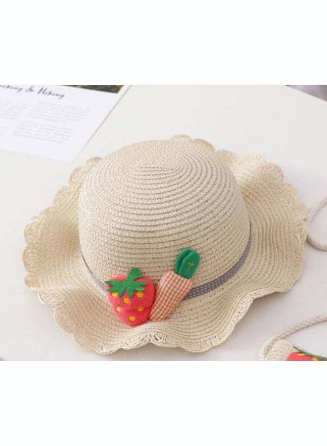 NIBEMINENT 2-Piece Summer Children'S Sunshade Hat Beach Sunscreen Straw Woven Fisherman'S Purse Set Travel Holiday Lovely Satchel - Image 2
