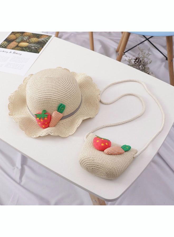 NIBEMINENT 2-Piece Summer Children'S Sunshade Hat Beach Sunscreen Straw Woven Fisherman'S Purse Set Travel Holiday Lovely Satchel - Image 3