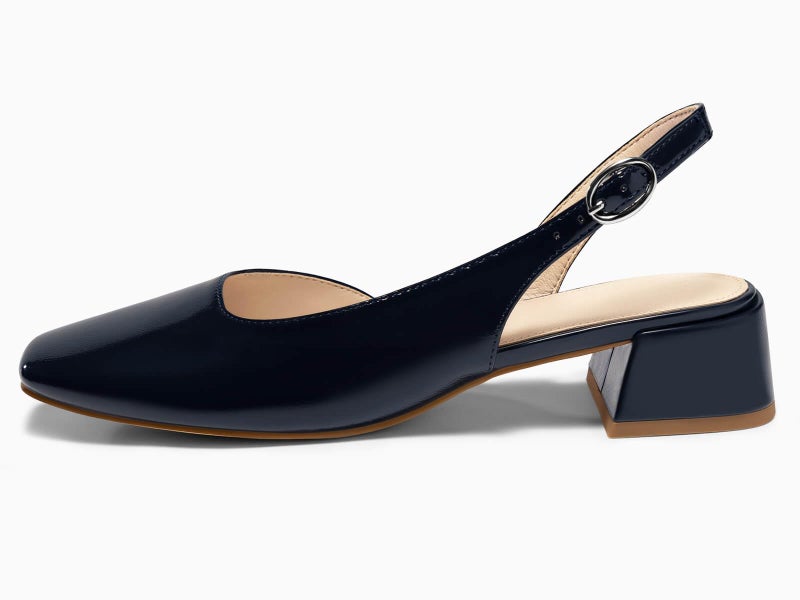 Coutgo Womens Chunky Low Heels D'Orsay Slingback Pumps Closed Square Toe Work Office Dress Shoes, Navy, Size 9.5 - Image 5