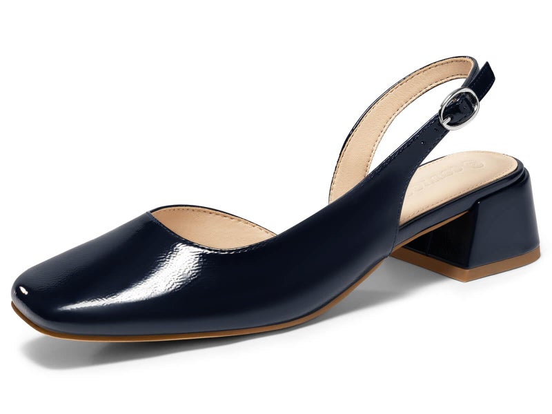 Coutgo Womens Chunky Low Heels D'Orsay Slingback Pumps Closed Square Toe Work Office Dress Shoes, Navy, Size 9.5 - Image 1