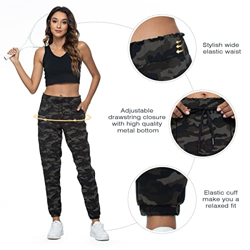 Haowind Joggers for Women with Pockets Elastic Waist Workout Sport Gym Pants Comfy Lounge Yoga Running Pants(Green Camo M) - Image 4