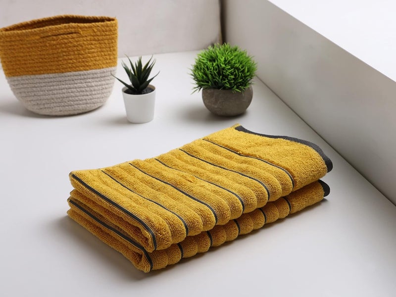 Spaces 100% Cotton Hand Towel Ribbed Texture HIGH Absorbency HIGH LOFT NA(Solid 40CMX60CM)-Mustard/ASH - Image 1