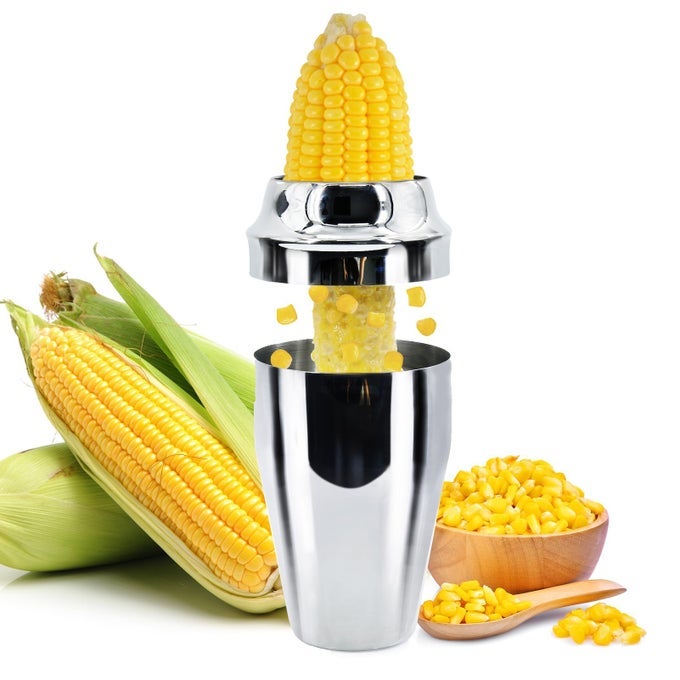 CORN STRIPPER PEELER CUTTER WITH CUP 304 STAINLESS STEEL COB THRESHER OFFCOB KERNEL REMOVER SLICER WITH SERRATED BLADE FOR HOME KITCHEN