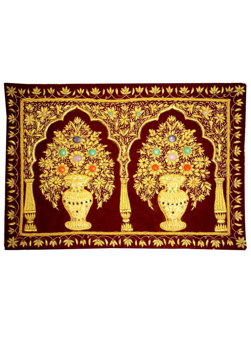 Antique Museum HANDMADE GOLDEN WALL HANGING WITH STONE WORK 2X3 FEET-SSS541  - Image 1