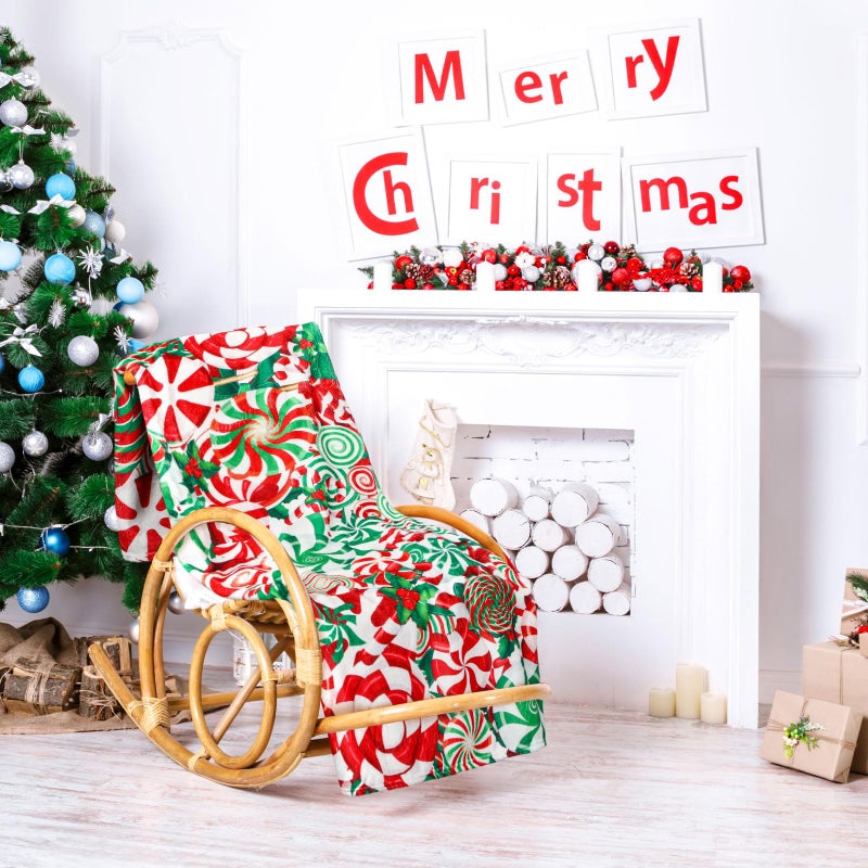 Mindsoft عيد الميلاد بطانية عيد الميلاد كرة منقوشة الكرة حلوى أفخم رمي بطانية دافئة ناعم عيد الميلاد الحفلات الحفلات لسرير غرفة المعيشة الأريكة الأريكة عطلة الشتاء 50 * 60 بوصة - Image 4