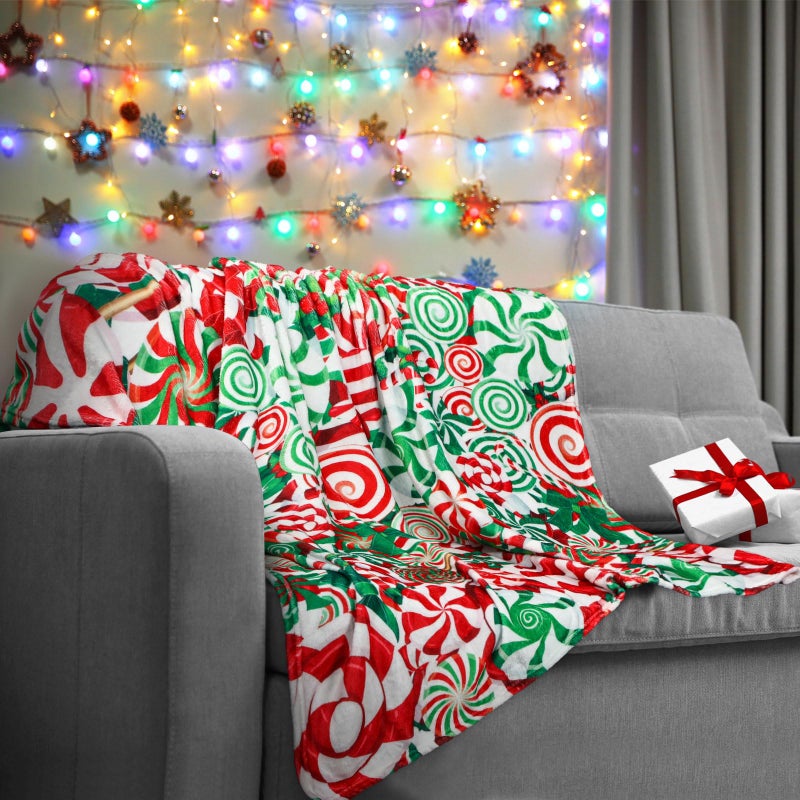 Mindsoft عيد الميلاد بطانية عيد الميلاد كرة منقوشة الكرة حلوى أفخم رمي بطانية دافئة ناعم عيد الميلاد الحفلات الحفلات لسرير غرفة المعيشة الأريكة الأريكة عطلة الشتاء 50 * 60 بوصة - Image 3