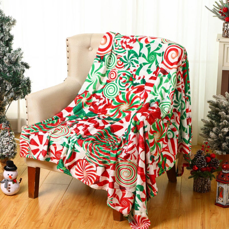 Mindsoft عيد الميلاد بطانية عيد الميلاد كرة منقوشة الكرة حلوى أفخم رمي بطانية دافئة ناعم عيد الميلاد الحفلات الحفلات لسرير غرفة المعيشة الأريكة الأريكة عطلة الشتاء 50 * 60 بوصة - Image 1