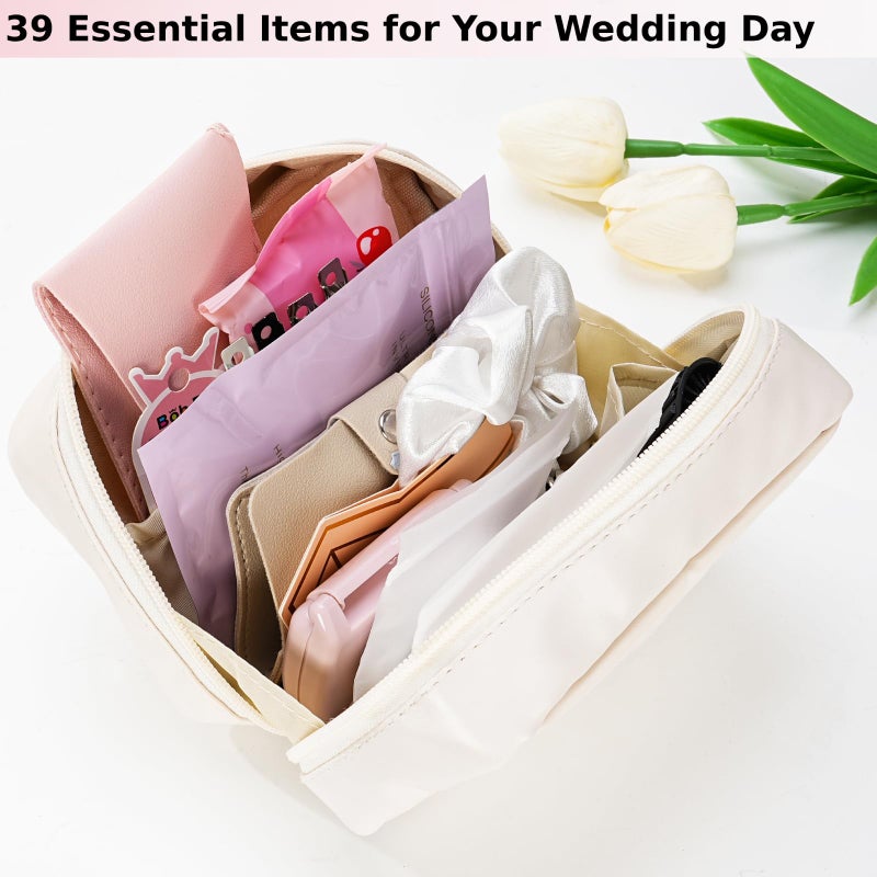 VEAPILS Wedding Day Emergency Kit for Bride, 39 Pc Essential Items for Brides Daily Use Women Wedding Gift, Travel Kit Personal Care Survival Set With Bride Makeup Bag - Wedding Emergency Kit Supplies (White) - Image 2