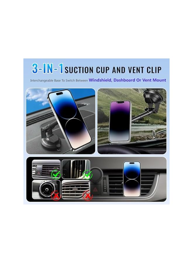 Green Tiger Car Phone Holder 4-in-1 Mobile Holder for Dashboard & Air Vent & Windshield Magnetic Car Mount Accessories for iPhone Car Mount - Image 3