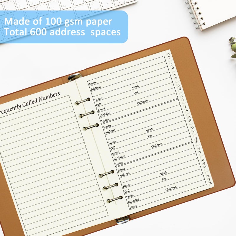 suituts Refillable Address Book with Alphabetical Tabs, 600 Entry Spaces Large Print Contact/Phone Books, PU Leather Hardcover Address Book for Seniors, Elderly - Image 3