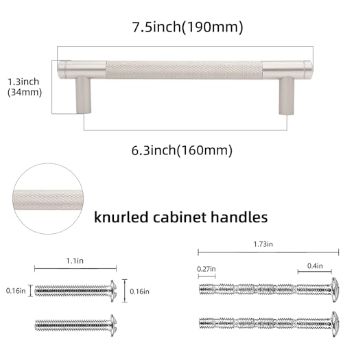 POVEFONK 10 Pack 6516 inch160mm Brushed Satin Nickel Kitchen Cabinet Handles Knurled Cabinet Pulls Drawer Pulls Kitchen Hardware - Image 3