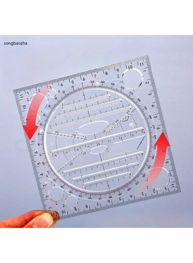 Multifunctional Rotating Geometry Drawing Board 360 Degree Rotatable Protractor Ruler Compass Angle Ruler Circle Templates Blue - Image 2