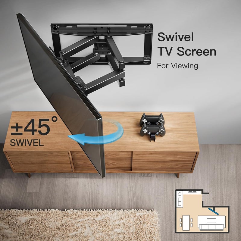 Pipishell Full Motion TV Wall Mount for 26-65 inch TVs up to 99 lbs, TV Mount with Dual Arms, Swivel, Tilt, Max VESA 400x400mm, 3 Bracket Heights, Wall Mount TV Bracket Fits 12â€/16â€ Wood Studs, PIMF4 - Image 4