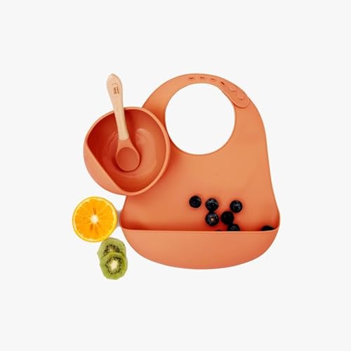 Kids Station Solid Easy to Carry Silicone Baby Feeding Set - Bowl - Spoon - Make Mealtime Fun And Easy - Tableware Meal Utensils For Kids With Suction - Baby Feeding Product (Set of 3, Orange) - Image 1