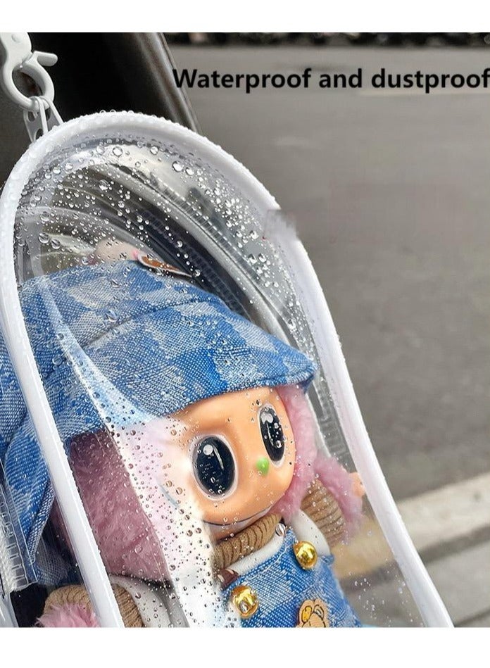 Case Waterproof & Dustproof Doll Protective Case – Transparent Clear Cover for 19cm Labubu Sitting Party Figure |   Applicable for generations 1, 2, and 3   Macaron Style Protective Bag for Outdoor Use & Display - Image 3