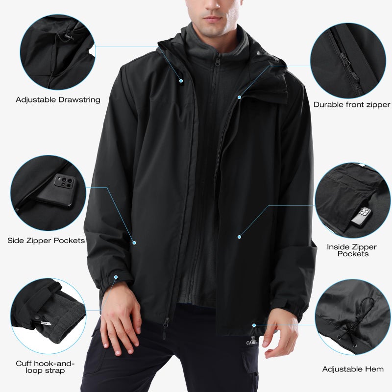 CAMEL CROWN Men's Winter Ski Jacket 3 in 1 Mountain Snow Waterproof Coat Warm Windbreaker Snowboard Jacket Parka with Hooded - Image 4