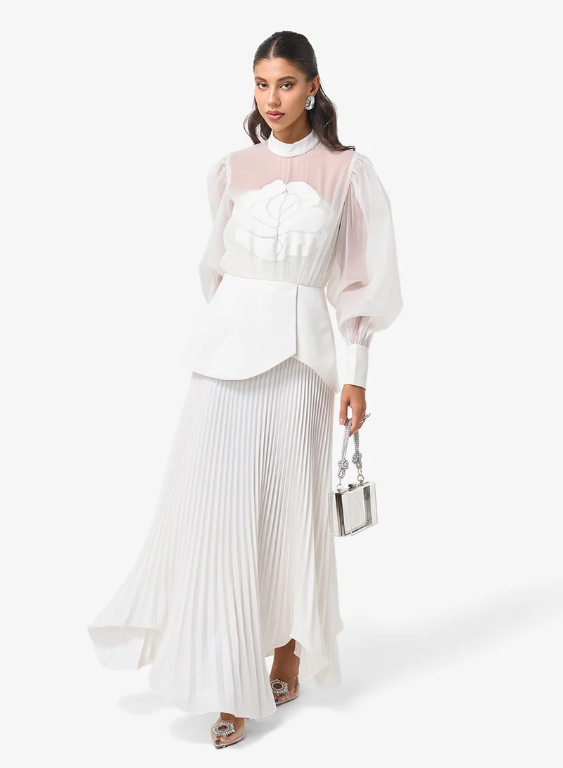 Threadz by Ajooni  Puff Sleeve High Neck Maxi Dress for Women | Best Price UAE