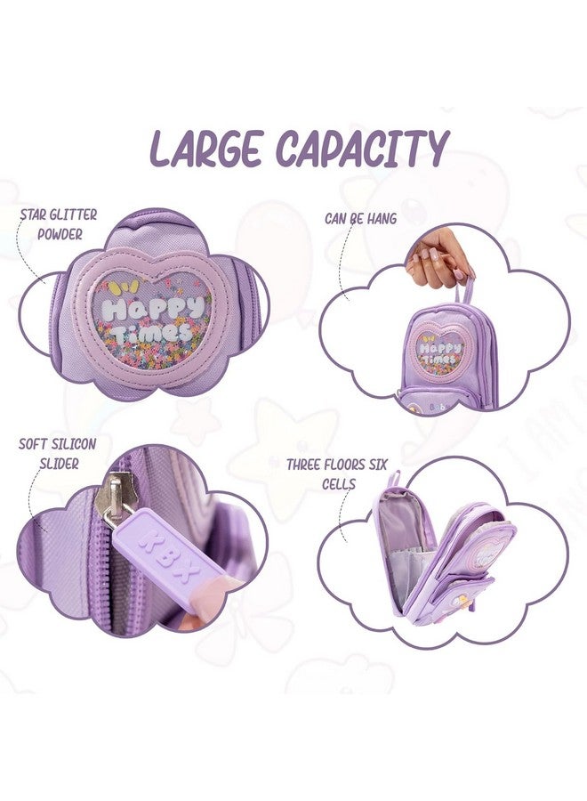 Brand Conquer Canvas School Bag Pencil Case, 3 Layer 6 Compartment Large Capacity, Aesthetic Pencil Pouch for Stationary for Kids, Pencil Case for Girls & Boys, Gift for Children (Purple) - Image 4