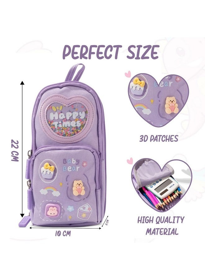 Brand Conquer Canvas School Bag Pencil Case, 3 Layer 6 Compartment Large Capacity, Aesthetic Pencil Pouch for Stationary for Kids, Pencil Case for Girls & Boys, Gift for Children (Purple) - Image 2