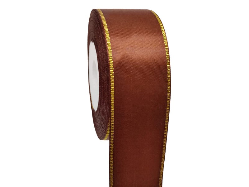 112 inch Coffee Satin Ribbon Roll with Golden Edge25 Yards Glitter Wide Continuous Double Faced Boutique Ribbon for Gift WrappingDIY CraftsSparkly PartyWeddingBaby Shower Decoration