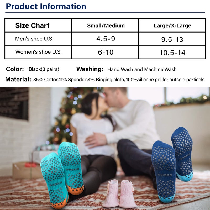 Hylaea Womens & Mens Non Slip Gripper Socks with Cushion for Yoga Pilates Barre Home Hospital Socks Dark Blue Green Small Medium - Image 5