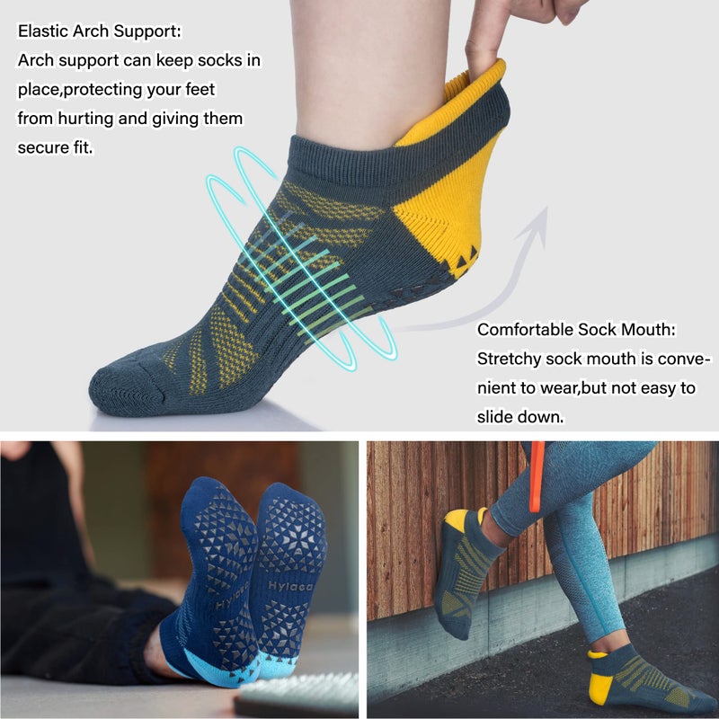 Hylaea Womens & Mens Non Slip Gripper Socks with Cushion for Yoga Pilates Barre Home Hospital Socks Dark Blue Green Small Medium - Image 3