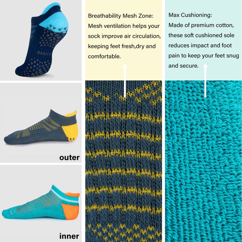 Hylaea Womens & Mens Non Slip Gripper Socks with Cushion for Yoga Pilates Barre Home Hospital Socks Dark Blue Green Small Medium - Image 4