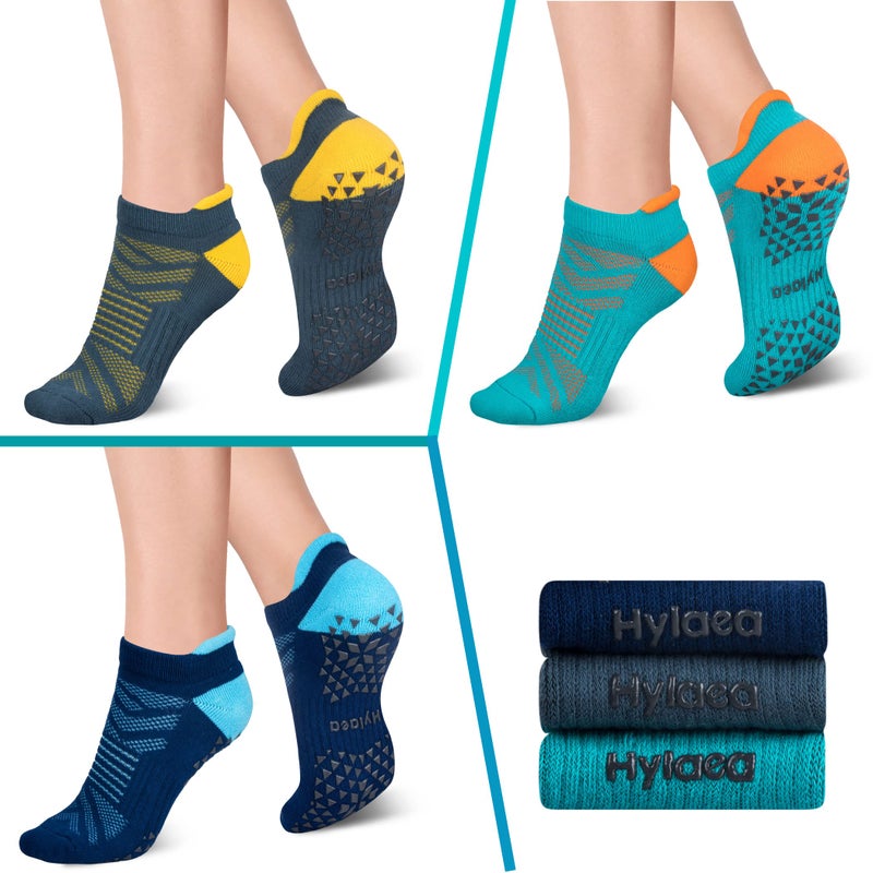 Hylaea Womens & Mens Non Slip Gripper Socks with Cushion for Yoga Pilates Barre Home Hospital Socks Dark Blue Green Small Medium - Image 2
