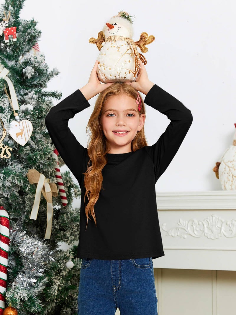 Haloumoning Girls Long Sleeve T Shirts Kids Fall Tops Crewneck Basic Tees 5-14Y Black - Image 5