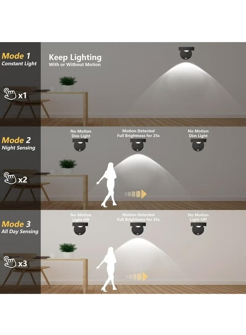 مصباح جداري LED قابل لإعادة الشحن مزود بمستشعر حركة، يدور 360 درجة لاسلكيًا مع جهاز تحكم عن بعد، بثلاث درجات حرارة لونية وإمكانية التحكم في شدة الإضاءة، مصباح عرض فني لاصق للوحات الفنية في غرف النوم والممرات - Image 3