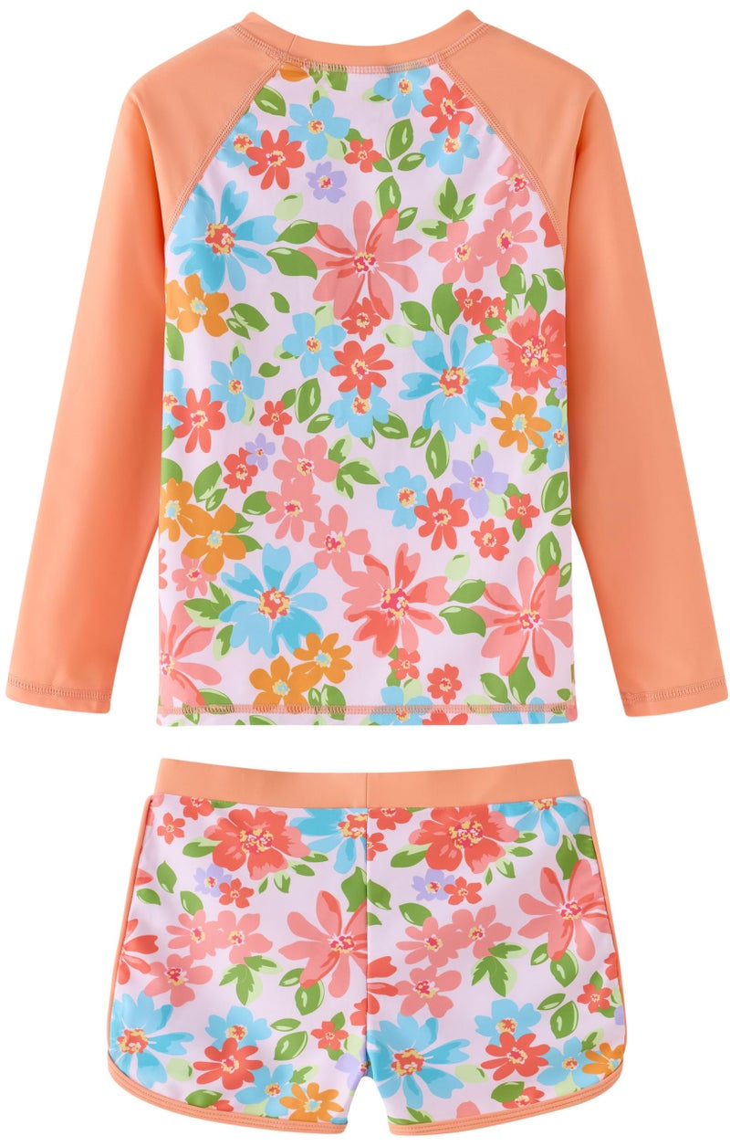 UMELOK Girls Rash Guard Swimsuit 2-Pieces Bathing Suit Long Sleeve UPF 50+ Sun Protection Swimwear Sets Orange Blue Flowerï¼Œ4T - Image 5