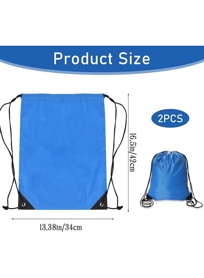Arabest 2 Pcs Drawstring Backpack Bags,Sports Cinch Sack String Bags Drawstring Gym Bag Draw String Backpack Bulk Swimming String PE Bags,34x42cm,Blue - Image 2