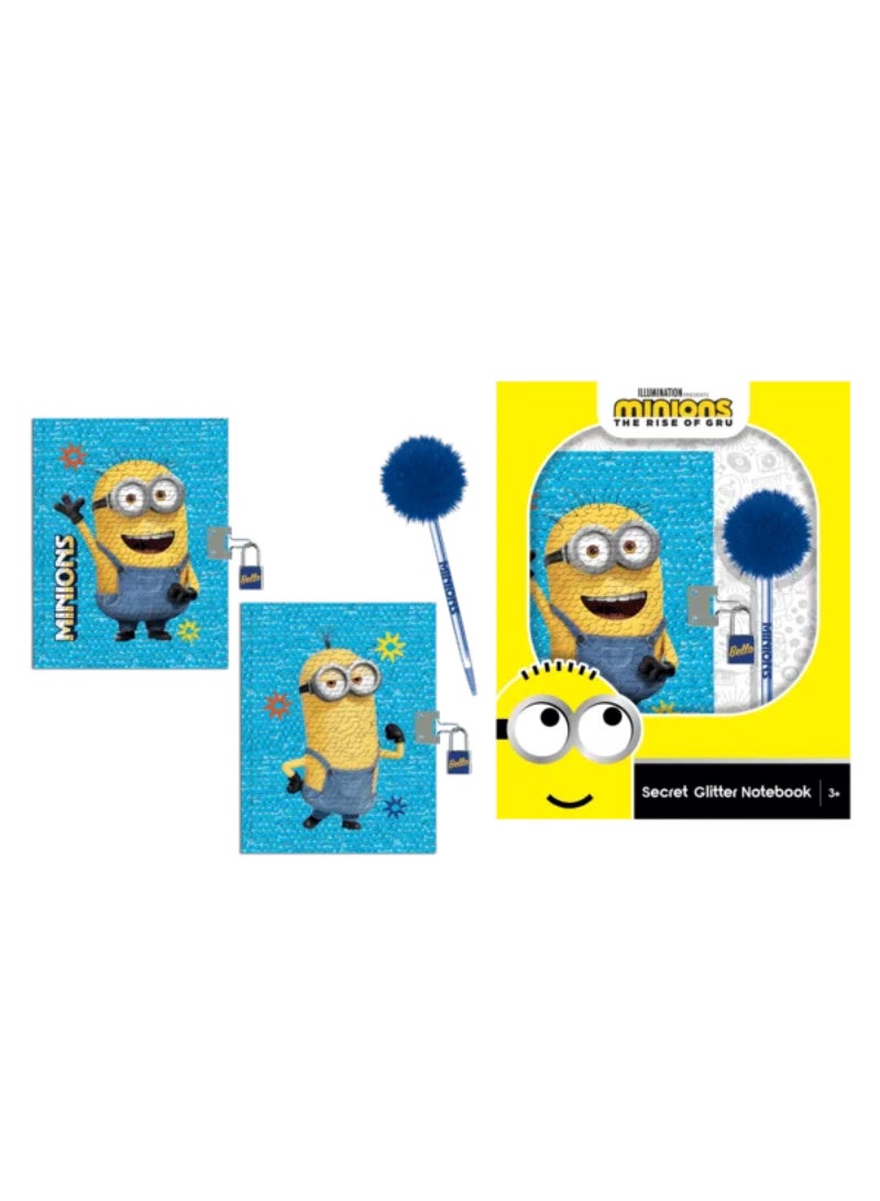 First Kid Minions The Rise of Gru Secret Sequin Notebook with Lock and Key Blue and Yellow FK-MINS-2203