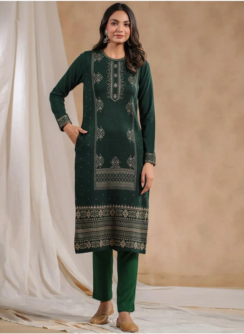 آي شين Women's Ethnic Wear GREEN STRAIGHT 100% POLY KURTA