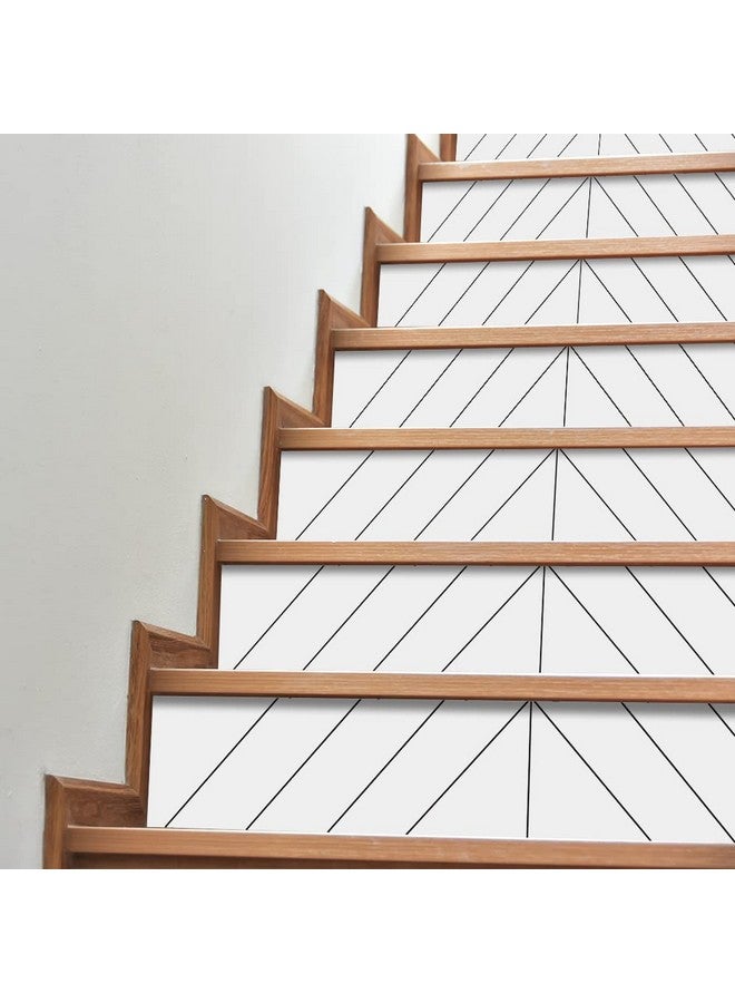 FUNLIFE 13Pcs Scandinavian Style Pvc Peel And Stick Vinyl Stair Riser Decals Stickers, 39.37"X7.09" Pure White Herringbone - Image 3
