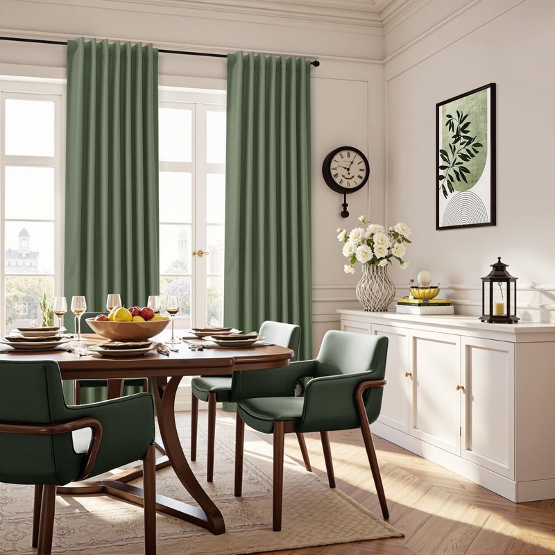 Guken 100% Blackout Olive Green Linen Curtains 84 Inch Length for Bedroom Black Out Light Blocking Green Thermal Insulated Room Darkening Soundproof Drapes for Living Room Nursery 2 Panels Set 52x84 7ft - Image 5