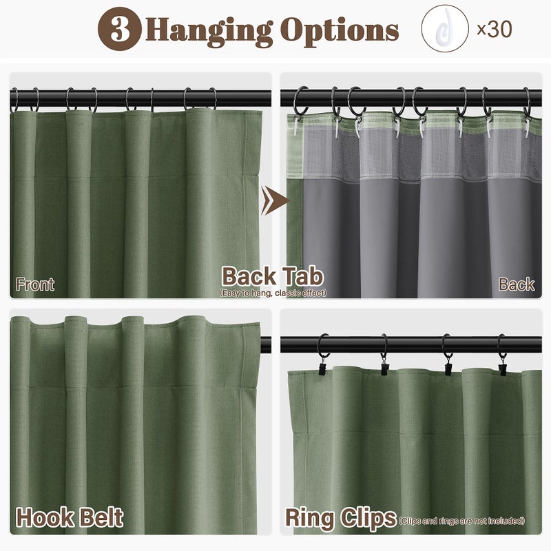 Guken 100% Blackout Olive Green Linen Curtains 84 Inch Length for Bedroom Black Out Light Blocking Green Thermal Insulated Room Darkening Soundproof Drapes for Living Room Nursery 2 Panels Set 52x84 7ft - Image 3