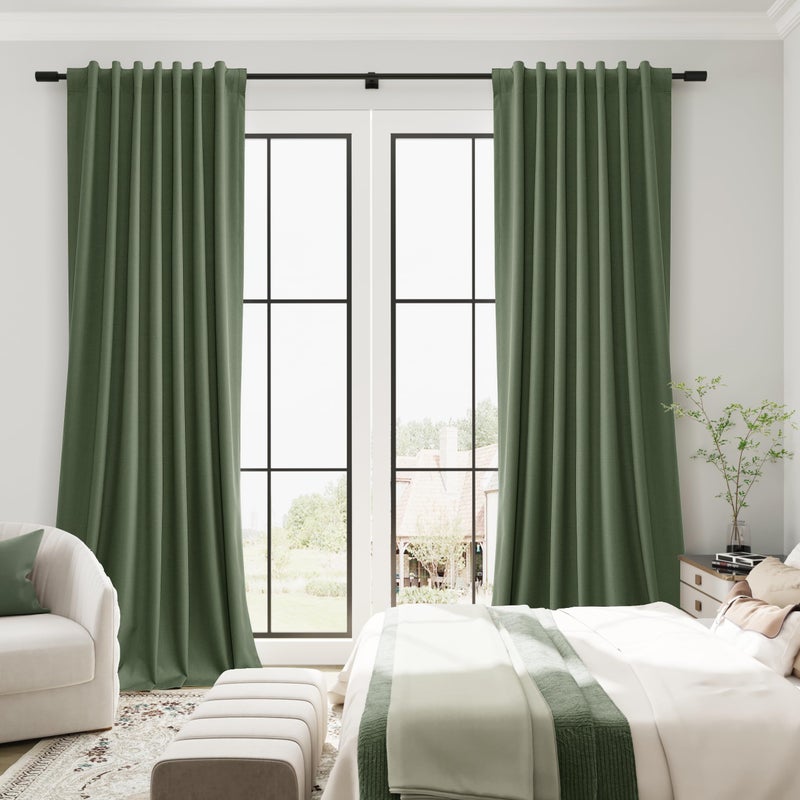 Guken 100% Blackout Olive Green Linen Curtains 84 Inch Length for Bedroom Black Out Light Blocking Green Thermal Insulated Room Darkening Soundproof Drapes for Living Room Nursery 2 Panels Set 52x84 7ft - Image 4