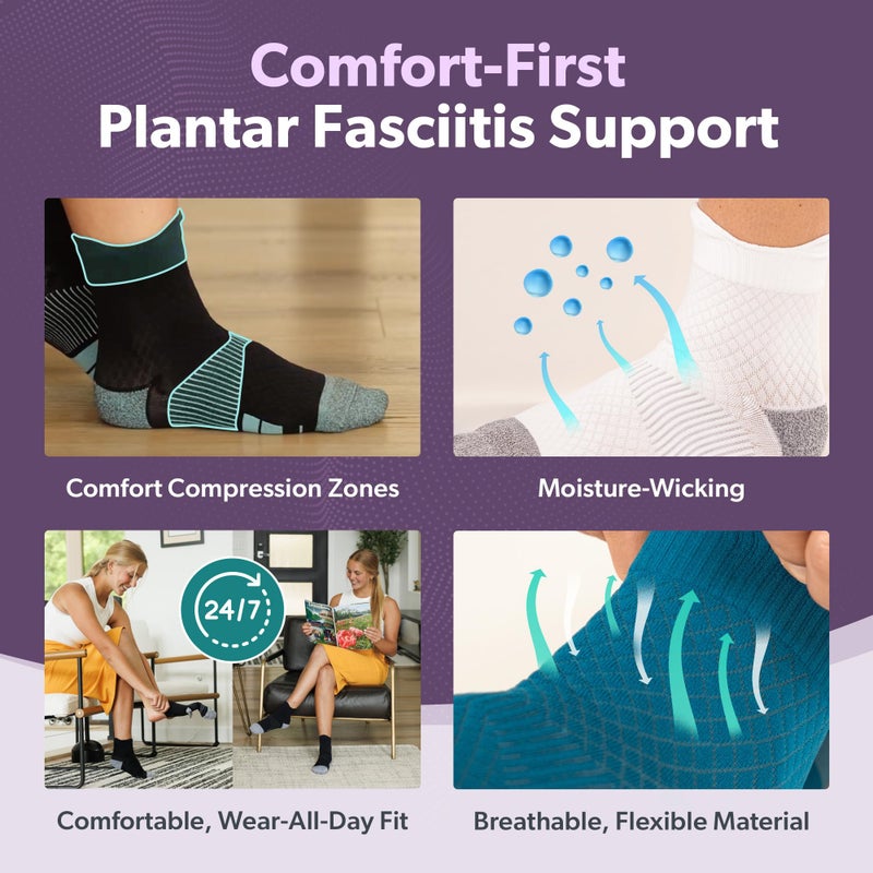 BraceAbility Plantar Fasciitis Socks - Ankle Compression Socks for Foot Pain Relief, Heel Spurs, Achilles Tendonitis, Full-Toe Arch Support Sleeve Socks for Women and Men (1 Pair - M) - Image 3