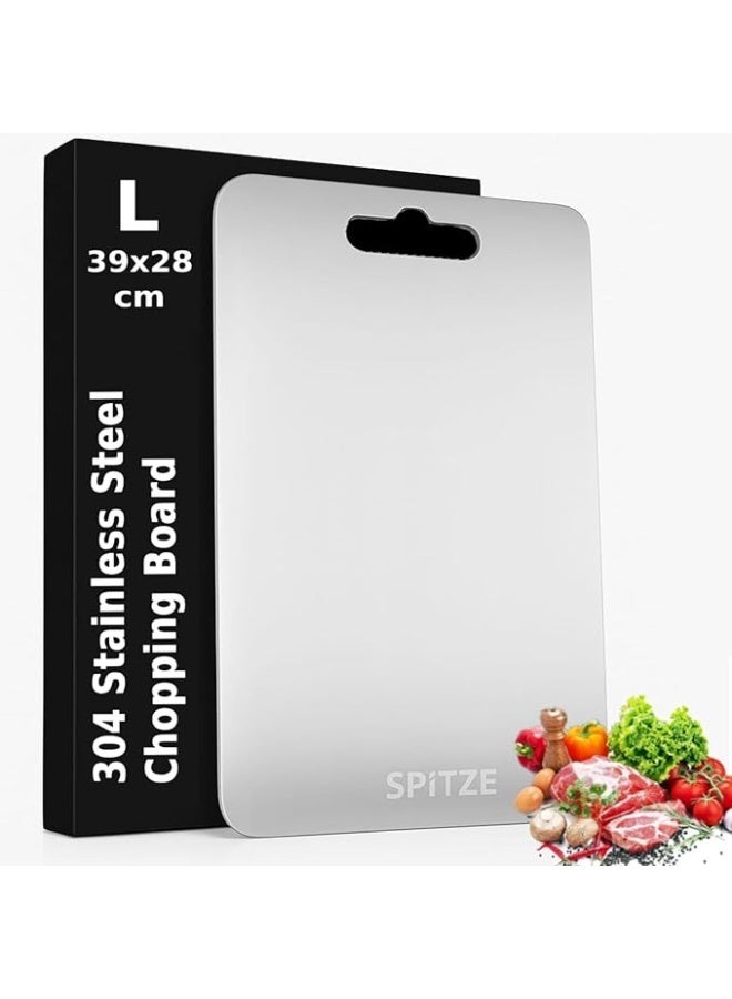 SPiTZE Chopping Board for Kitchen | 304 Stainless Steel Cutting Boards for Vegetables, Meat, Fruits and Dough Making | Heavy Duty Steel Chopping Board (Large 39x28 cm) - Image 1