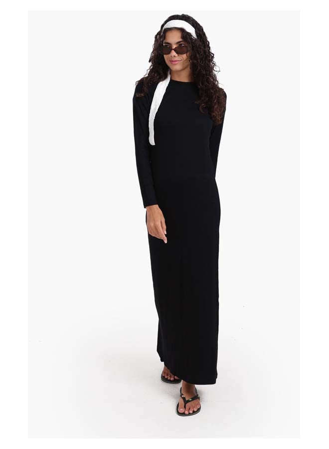 Carina Women's Slim-Fit Long-Sleeve Maxi Dress with Back Slit - Black - Image 1