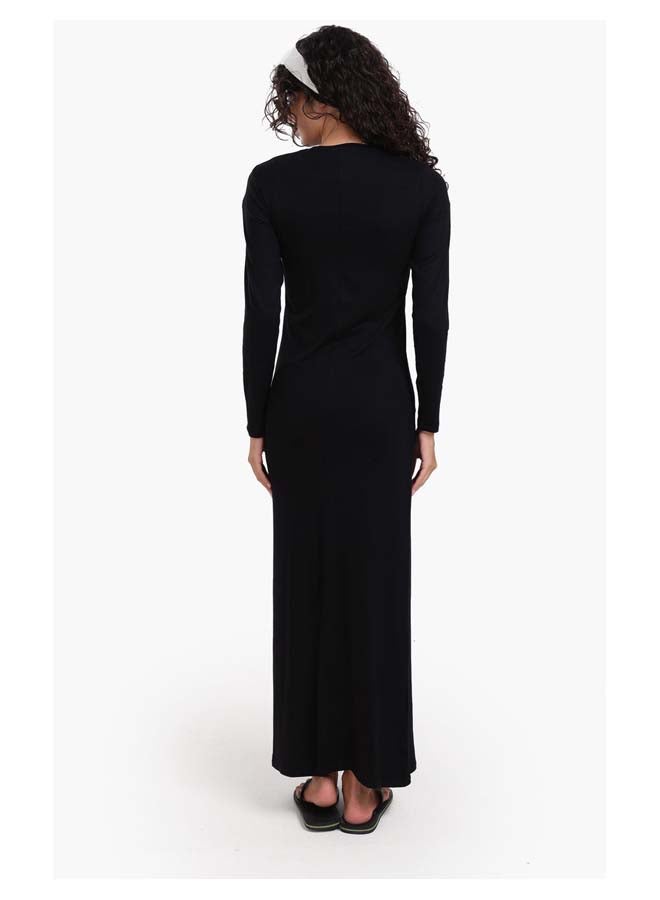 Carina Women's Slim-Fit Long-Sleeve Maxi Dress with Back Slit - Black - Image 3