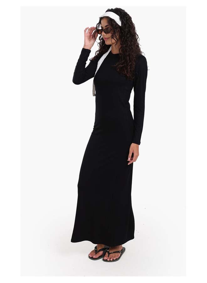 Carina Women's Slim-Fit Long-Sleeve Maxi Dress with Back Slit - Black - Image 5