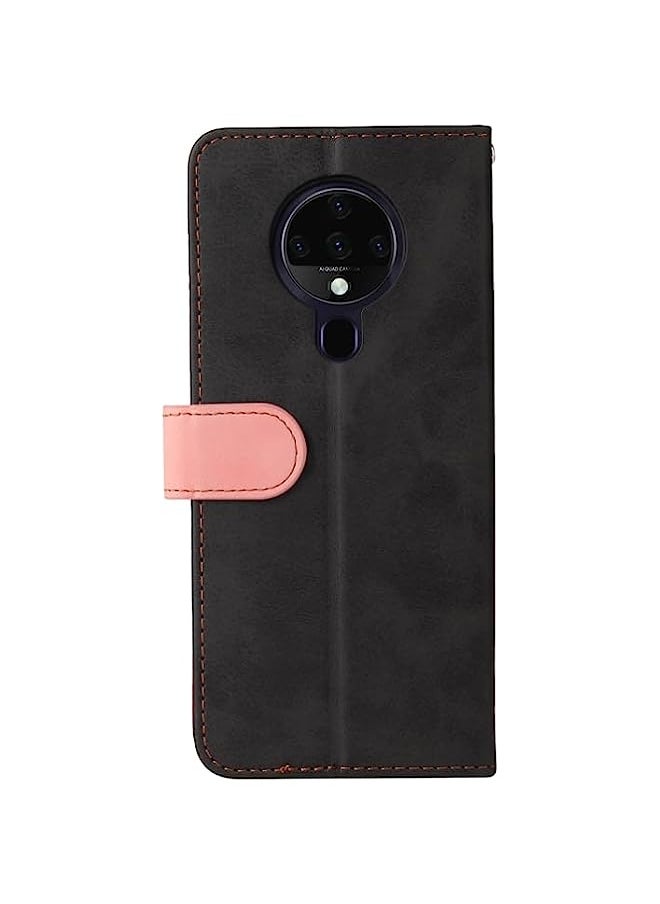 HuHa - HuHa Case Cover Compatible For Tecno Spark 6 Business Stitching-Color Horizontal Flip PU Leather Case with Holder & Card Slots & Photo Frame Pink - Image 1