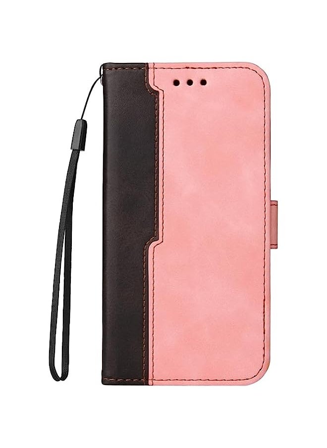 HuHa - HuHa Case Cover Compatible For Tecno Spark 6 Business Stitching-Color Horizontal Flip PU Leather Case with Holder & Card Slots & Photo Frame Pink - Image 1