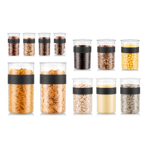 Bodum Presso Storage Container Jars for Food Pasta Cereal Flour Coffee Snacks and More BPAFree Plastic wAirtight Silicone Seal 12pc Set Black