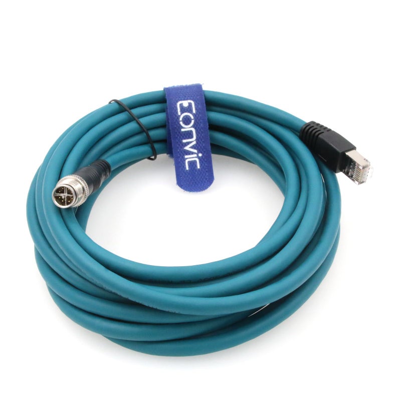 Eonvic Ethernet Shielded Cable M12 XType 8 Position to RJ45 Cat7e Waterproof Industrial Network High Flex Cable for Cognex 20M Blue