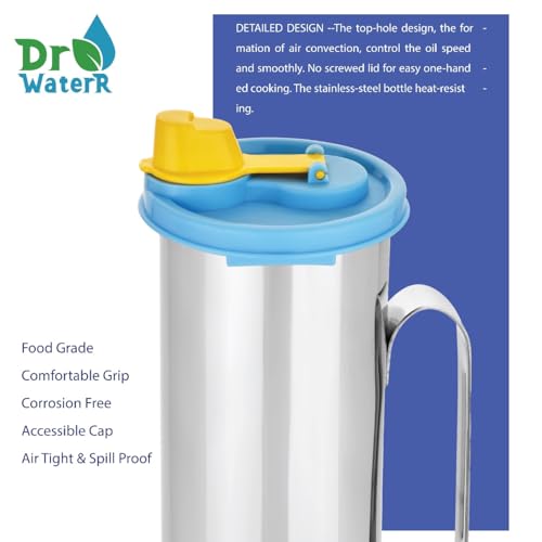 Dr. WaterR دكتور وترر موزع الزيت من الفولاذ المقاوم للصدأ مع فوهة | للمطبخ | وعاء الزيت | صبّارة الزيت | قدر الزيت | علبة الزيت | زجاجة الزيت | قطارة الزيت | موزع الزيت (مع مقبض 1 لتر) - Image 4