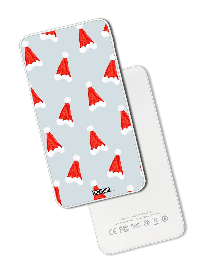 Theodor 10,000 mAh Super Fast Charging Ultra Compact Power Bank with Quick Charge & Power Delivery, Portable Charger For iPhone and Android Christmas Caps - Image 1